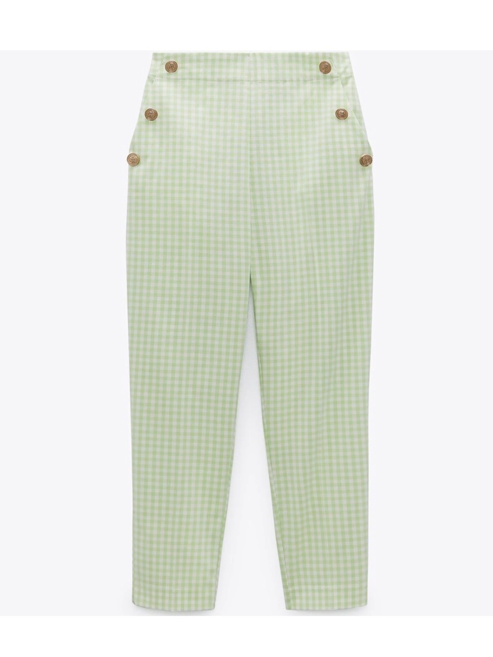 NWOT Zara Green Gingham Capri Pants Sailor Buttons XL